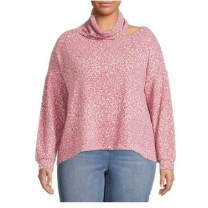 Womens Size 2X Terra & Sky Pink Leopard Cut Shoulder Long Sleeve Shirt